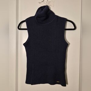 St. John Collection Navy Sleeveless Turtleneck Sweater